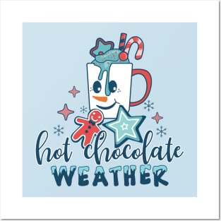 Hot Chocolate Weather Retro Winter Snowman Christmas Posters and Art